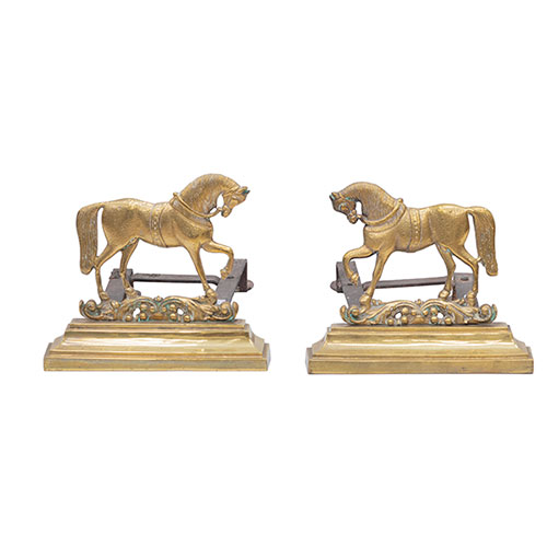 Sub.:32 - Lote: 1266 -  Pareja de morillos representando caballos, en bronce.