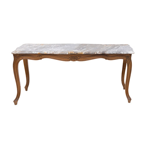 Sub.:32 - Lote: 348 -  Mesa de caf� estilo Luis XV con tapa de m�rmol.