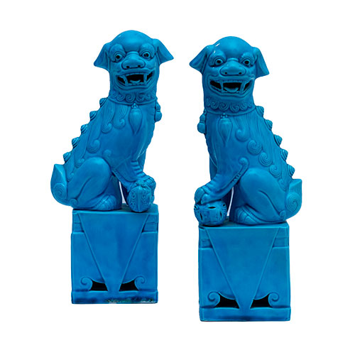Sub.:32 - Lote: 1345 -  Pareja de leones de foo en cer�mica esmaltada.