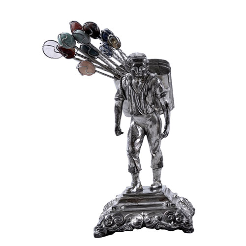 Sub.:32 - Lote: 1317 -  Vendimiador, palillero en plata con pinchos de piedras duras. Peso 91 gr.