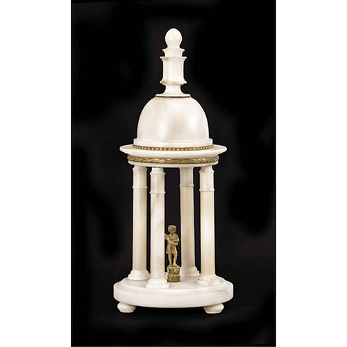 Sub.:32 - Lote: 1329 -  Templete circular en alabastro y bronce dorado, S. XIX.