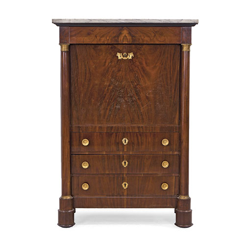 Sub.:32 - Lote: 1394 -  Secretaire � abattant estilo Imperio en madera de caoba y aplicaciones de bronce dorado, Francia, S. XIX Tapa de m�rmol.