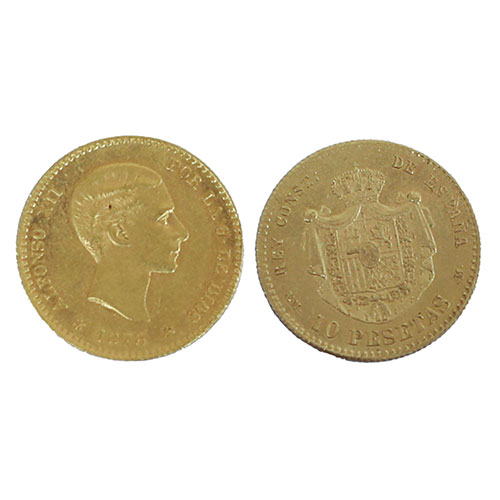 Sub.:33 - Lote: 1413 -  Moneda de 10 pesetas Alfonso XII realizada en oro y fechada en 1878