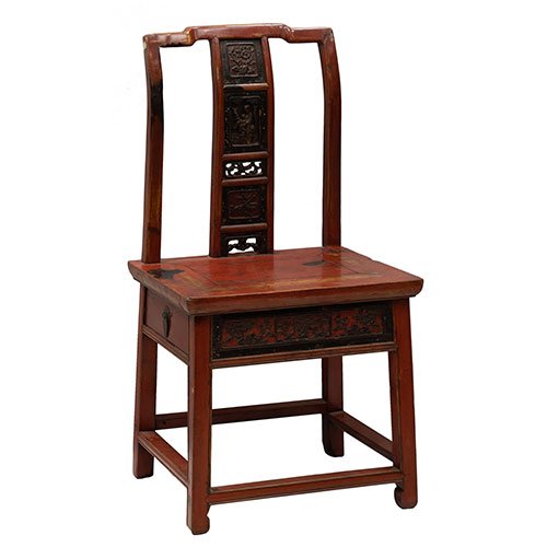 Sub.:33 - Lote: 1427A -  Silla oriental de estudiante en madera lacada con caj�n en el asiento