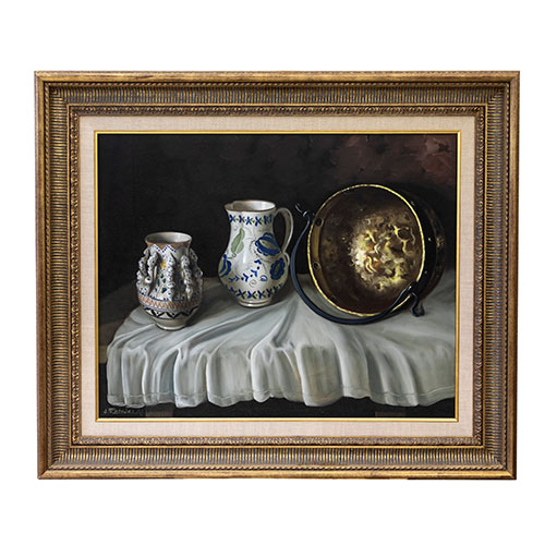 Sub.:33 - Lote: 70 - JOSE ROSALES AROTEGUI (Granada, 1924) Bodegn con cermicas y cobre