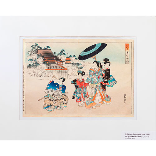 Sub.:33 - Lote: 1423 - UTAGAWA KUNISADA, TOYOKUNI III, (Edo, Jap�n, 1786-1864) Tres estampas japonesas ukiyo-e