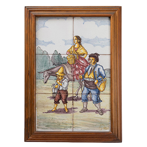 Sub.:33 - Lote: 1375 -  Pareja de escenas costumbristas en cer�mica compuestas por seis azulejos cada una de ellas. Posible cer�mica de Granada o Triana.