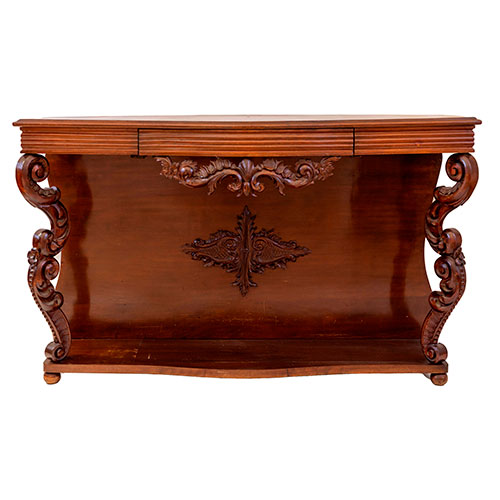 Sub.:33 - Lote: 309 -  Consola aparador en madera patinada con caj�n y patas talladas.