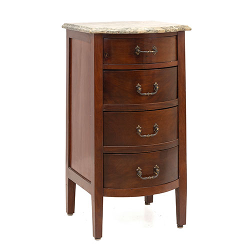 Sub.:33 - Lote: 1385 -  Peque�a c�moda en madera patinada con cuatro cajones y tapa de m�rmol.