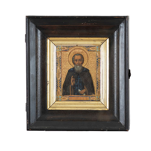 Sub.:33 - Lote: 1402 -  Icono cajeado con cristal.Siglo XIX