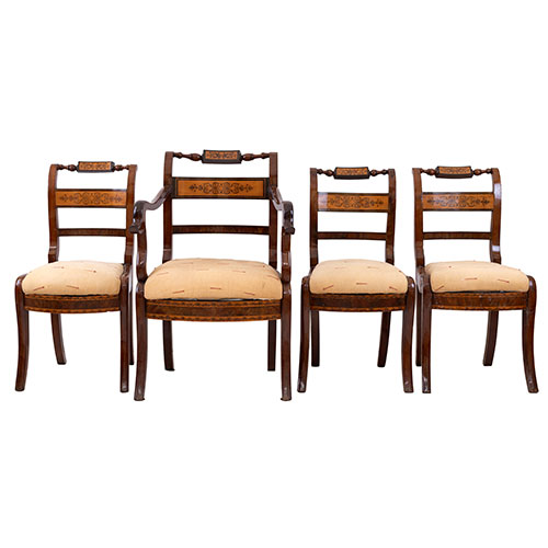 Sub.:33 - Lote: 1479 -  Tres sillas y un sill�n mallorquines de �poca fernandina en caoba y marqueter�a de limoncillo.