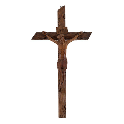 Sub.:33 - Lote: 236 -  Cristo con su cruz en madera natural tallada