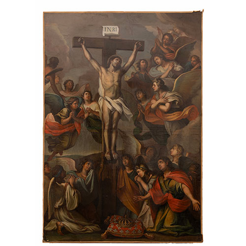Sub.:33 - Lote: 169 - ESCUELA FRANCESA S. XVIII Cristo en la cruz rodeado de ngeles