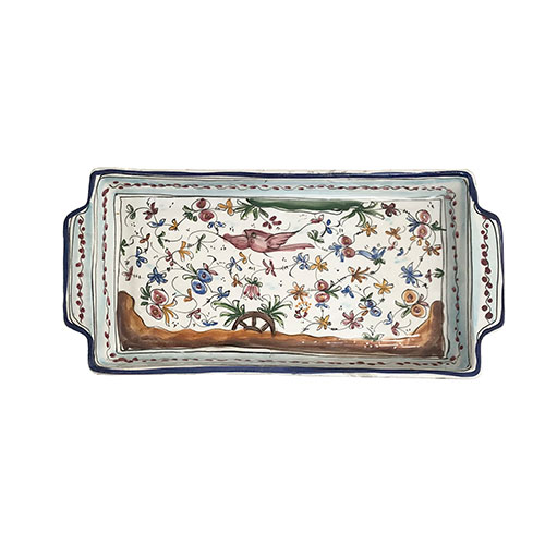 Sub.:33 - Lote: 1306 -  Bandeja rectangular en cer�mica pintada con dos asas. Portugal