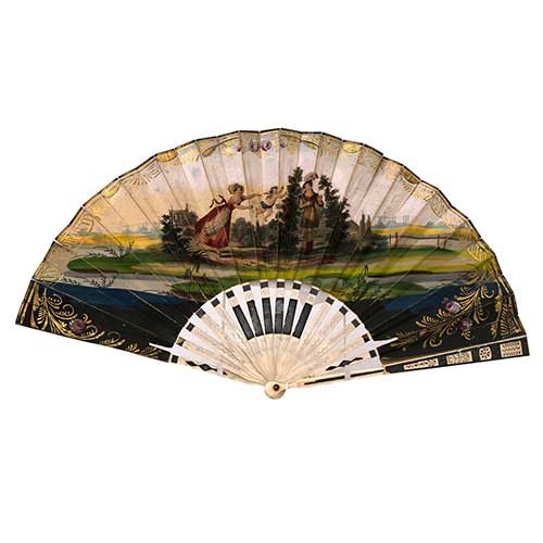 Sub.:34 - Lote: 166 -  Abanico pa�s impreso coloreado y paisaje pintado