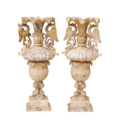 Sub.:34 - Lote: 185 -  Pareja de copas de alabastro S. XIX con roturas y faltas