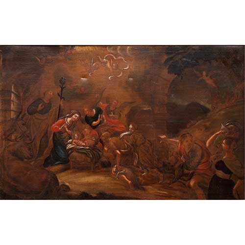 Sub.:34 - Lote: 123 - ESCUELA ESPA�OLA s. XVII-XVIII Adoraci�n de los pastores