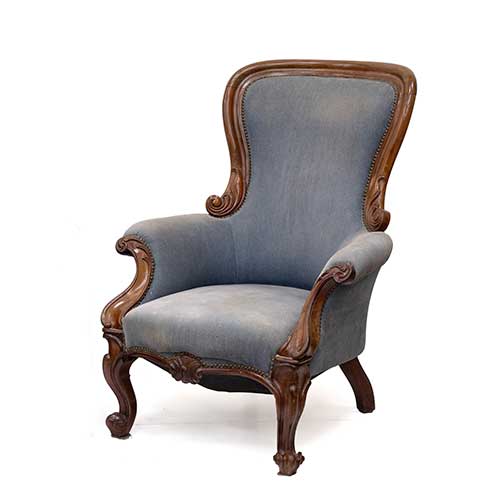 Sub.:34 - Lote: 229 -  Sill�n Bergere ingl�s de lectura en madera de caoba con tapicer�a azul S. XIX