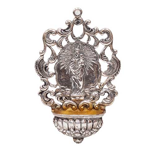 Sub.:34 - Lote: 238 -  Aguabenditera con Virgen del Pilar en plata
