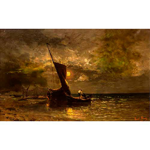 Sub.:35 - Lote: 223 - RAOUL BRUN (XIX - XX) Effet de lune sur le Bassin d� Arcachon