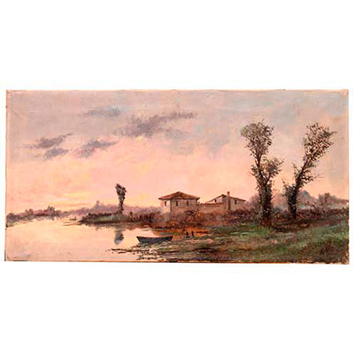 Sub.:35 - Lote: 224 - ESCUELA ESPA�OLA, S. XIX Casa en el lago