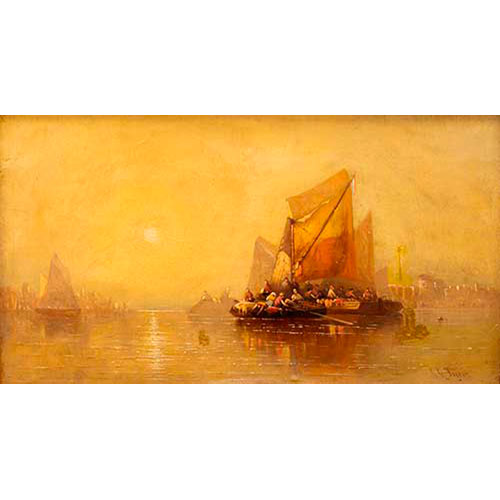 Sub.:35 - Lote: 190 - ESCUELA INGLESA S. XIX Pescadores en la entrada del puerto