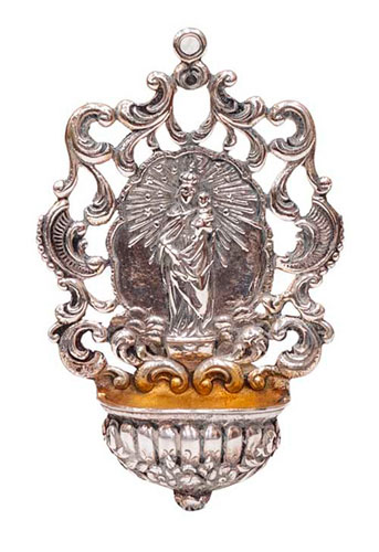 Sub.:35 - Lote: 292 -  Aguabenditera con Virgen del Pilar en plata
