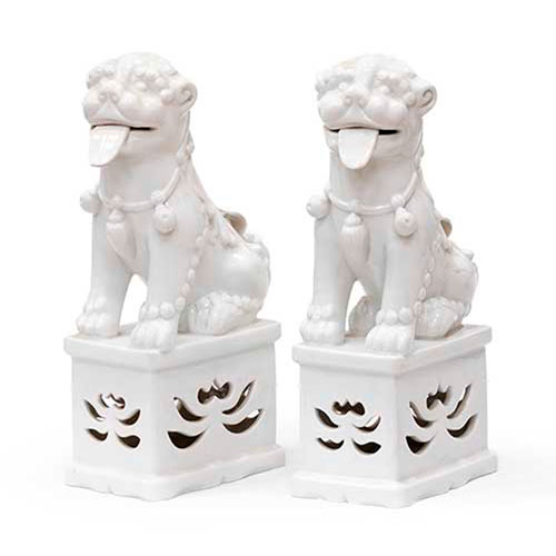 Sub.:35 - Lote: 146 -  Pareja de leones de Fo en porcelana blanca de Bidasoa.