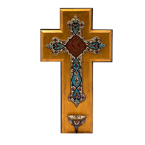 Sub.:35 - Lote: 255 -  Aguabenditera en cloisonn� sobre base de �nix dorada