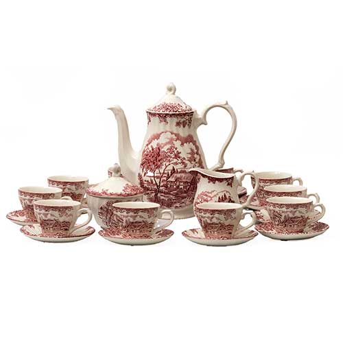 Sub.:36 - Lote: 343 -  Juego de caf� ingl�s rojo compuesto por cafetera, lechera, azucarera