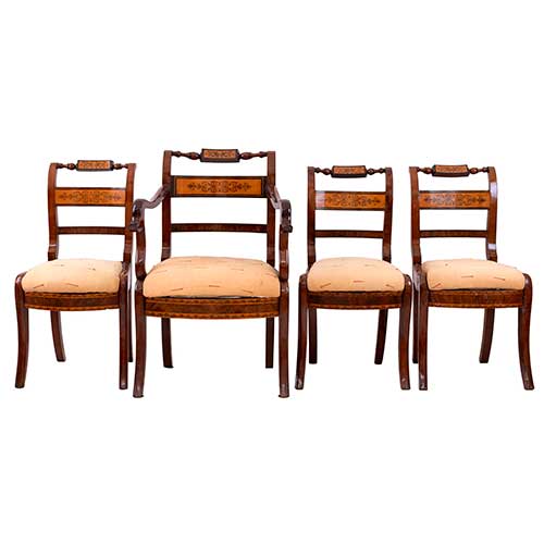 Sub.:36 - Lote: 143 -  Tres sillas y un sill�n mallorquines de �poca fernandina en caoba y marqueter�a de limoncillo.