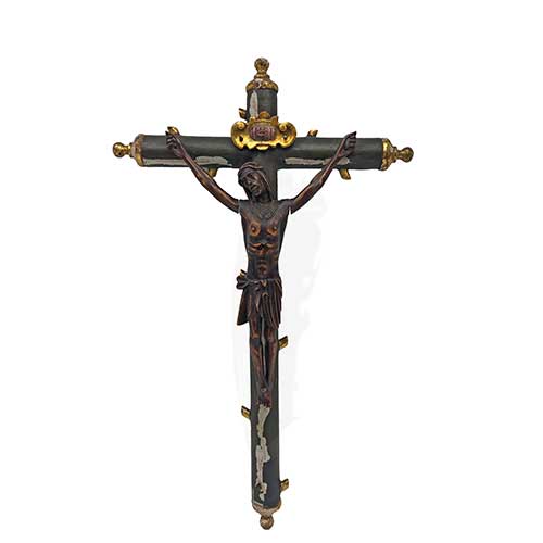 Sub.:36 - Lote: 229 -  Cristo en madera tallada s. XX con cruz tallada y policromada del s. XVIII