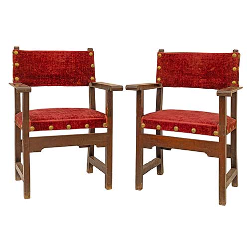 Sub.:36 - Lote: 272 -  Pareja de sillones fraileros tapizados con terciopelo