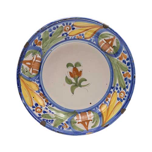 Sub.:36 - Lote: 145 -  Plato azul, amarillo y verde en cer�mica de Manises S. XIX