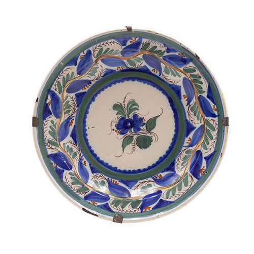 Sub.:36 - Lote: 146 -  Plato de Manises azul y verde con flor