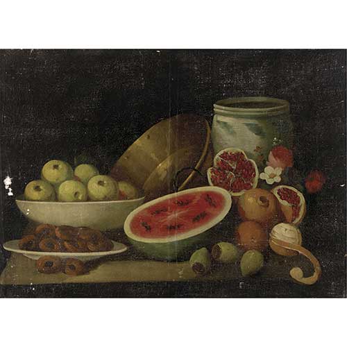 Sub.:36 - Lote: 87 - ESCUELA ESPAOLA, S. XIX Bodegn de frutas y cacharros