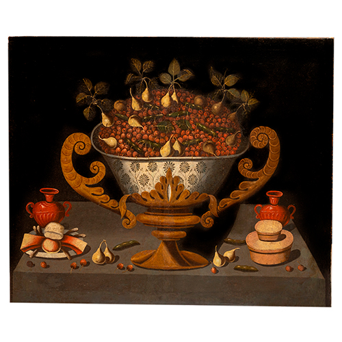 Sub.:37 - Lote: 153 - BERNARDO POLO (ACTIVO S. XVII) Frutero con cerezas y peras