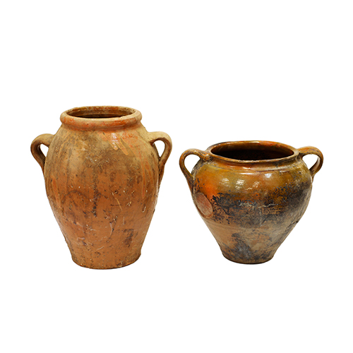 Sub.:37 - Lote: 298 -  Pareja de vasijas en barro vidriado con dos asas.