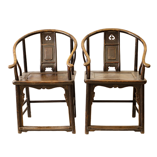 Sub.:37 - Lote: 200 -  Pareja de sillones chinos en madera Huanghuali con respaldo en forma de herradura