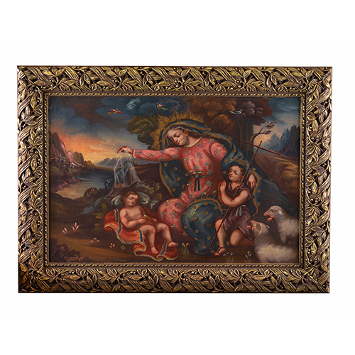 Sub.:37 - Lote: 117 - ESCUELA CUZQUE�A, S.XX Virgen con Jes�s y San Juan ni�o