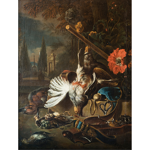 Sub.:37 - Lote: 144 - TALLER DE JAN WEENIX (1642-1719) Caza y flores (Gibier et fleurs)