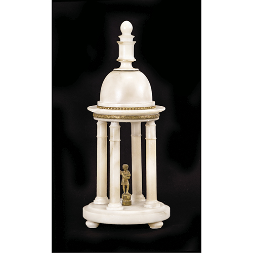 Sub.:37 - Lote: 1280 -  Templete circular en alabastro y bronce dorado, S. XIX.