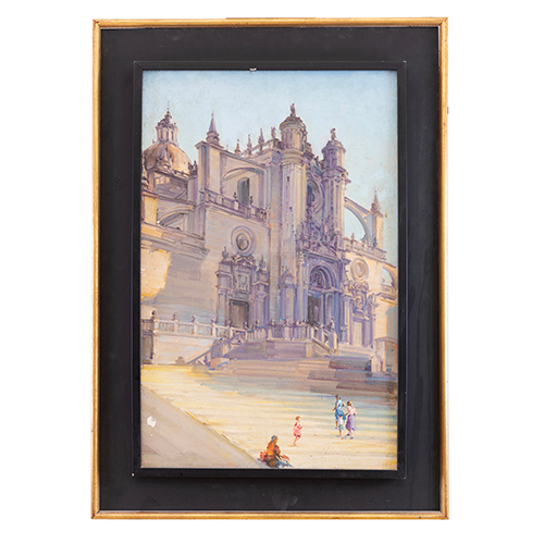 Sub.:37 - Lote: 27 - GUILLERMO PEREZ BAYLO (Zaragoza, 1911- Tarragona, 2000) Fachada de catedral