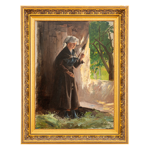 Sub.:37 - Lote: 66 - ESCUELA EUROPEA CA. 1900 Mujer hilando