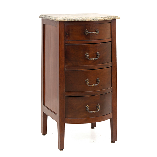 Sub.:37 - Lote: 1350 -  Peque�a c�moda en madera patinada con cuatro cajones y tapa de m�rmol.