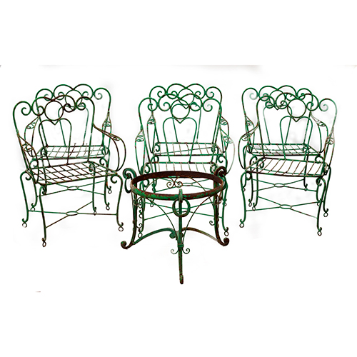Sub.:37 - Lote: 266 -  Seis sillones y base para mesa de jard�n en hierro forjado de primera mitad del siglo XX