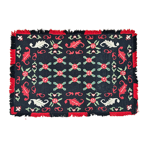 Sub.:37 - Lote: 1304 -  Alfombra en lana fondo negro con motivos florales