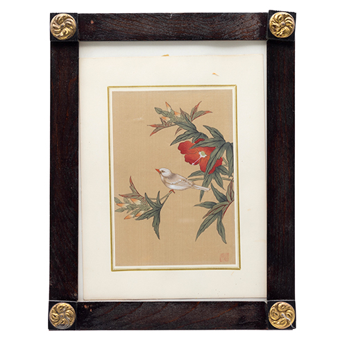 Sub.:37 - Lote: 1342 -  Pareja de sedas chinas pintadas representando p�jaros. Enmarcadas