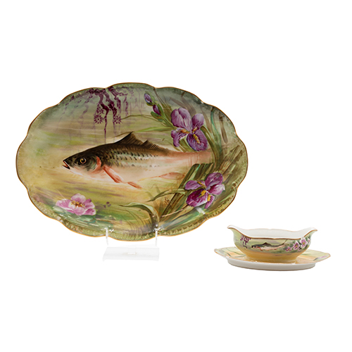 Sub.:37 - Lote: 1332 -  Vajilla en porcelana de Limoges New Palissy T & V Limoges Decoracin pintada y firmada por G. Fernand 