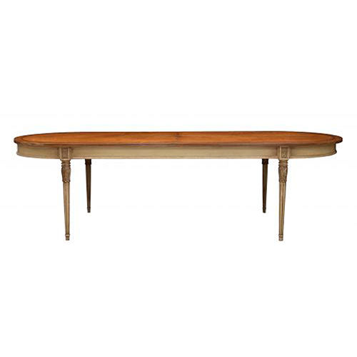 Sub.:37 - Lote: 247 -  Mesa de comedor de estilo Luis XVI en madera natural y lacada con alargue incorporado.
